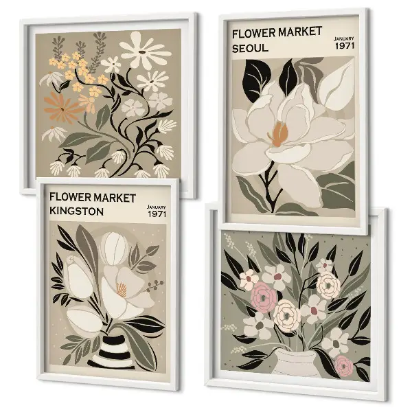 Set de cuadros modernos para salón con diseño de flores y ciudades del mundo
