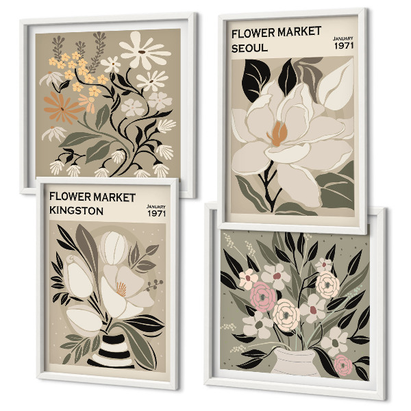 Set de cuadros modernos para salón Flores retro de ciudades de todo el mundo