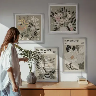 Set de cuadros modernos para salón con diseño de flores y ciudades del mundo