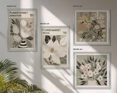 Set de cuadros modernos para salón con diseño de flores y ciudades del mundo