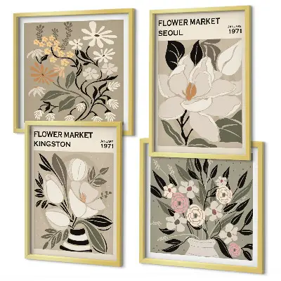Set de cuadros modernos para salón con diseño de flores y ciudades del mundo