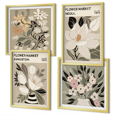 Set de cuadros modernos para salón Flores retro de ciudades de todo el mundo