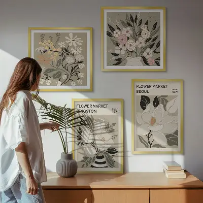 Set de cuadros modernos para salón con diseño de flores y ciudades del mundo