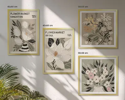 Set de cuadros modernos para salón con diseño de flores y ciudades del mundo