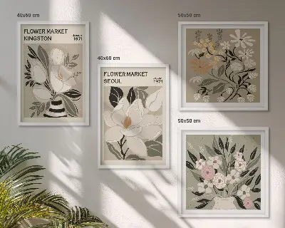 Set de cuadros modernos para salón con diseño de flores y ciudades del mundo
