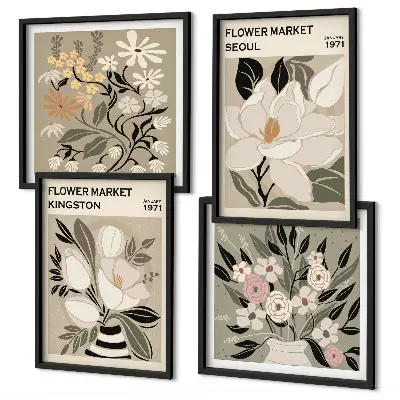 Set de cuadros modernos para salón con diseño de flores y ciudades del mundo