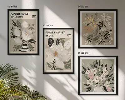 Set de cuadros modernos para salón con diseño de flores y ciudades del mundo