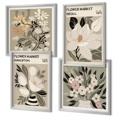Set de cuadros modernos para salón con diseño de flores y ciudades del mundo