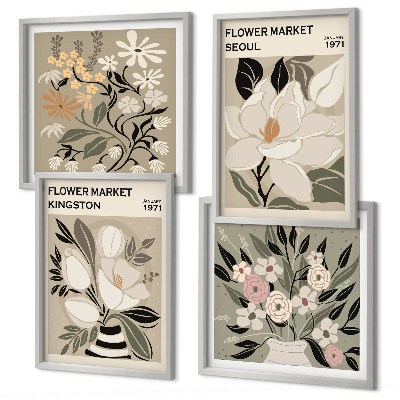 Set de cuadros modernos para salón Flores retro de ciudades de todo el mundo