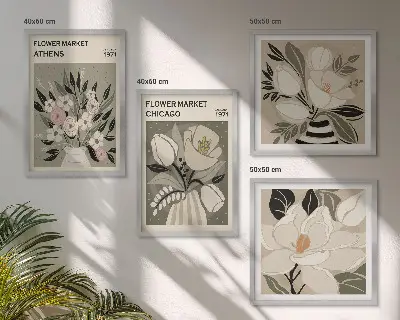 Set de 4 cuadros decorativos para salón con estampados florales de estilo retro inspirados en diferentes ciudades