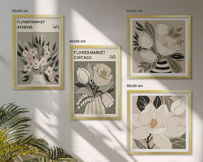 Set de 4 cuadros para salón Estampados florales retro de diferentes ciudades