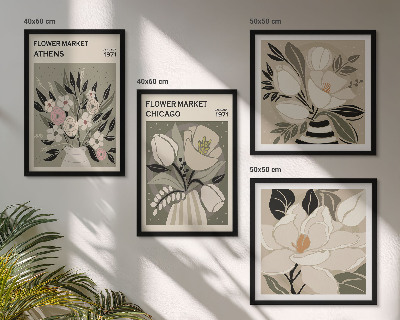 Set de 4 cuadros para salón Estampados florales retro de diferentes ciudades