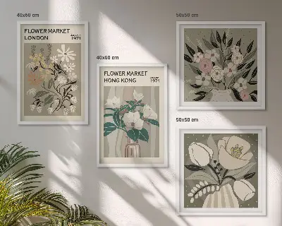 Galería de pared ilustraciones florales de Londres y Hong Kong