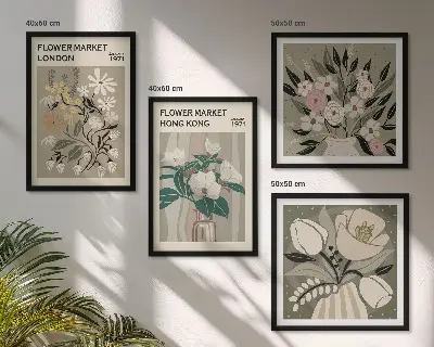 Galería de pared ilustraciones florales de Londres y Hong Kong