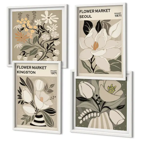 Set de cuadros modernos para salón con diseño de flores retro de Kingston Seúl