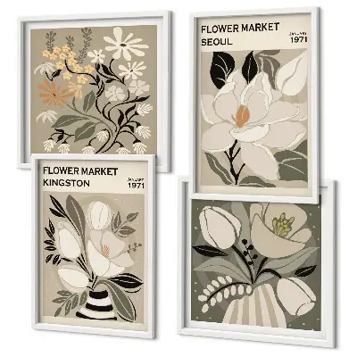 Set de cuadros modernos para salón con diseño de flores retro de Kingston Seúl