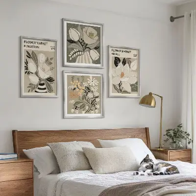 Set de cuadros modernos para salón con diseño de flores retro de Kingston Seúl