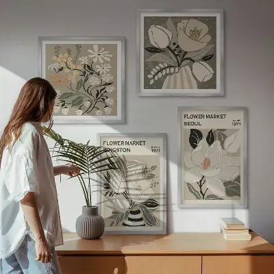 Set de cuadros modernos para salón con diseño de flores retro de Kingston Seúl