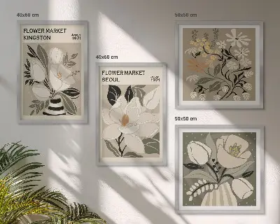Set de cuadros modernos para salón con diseño de flores retro de Kingston Seúl