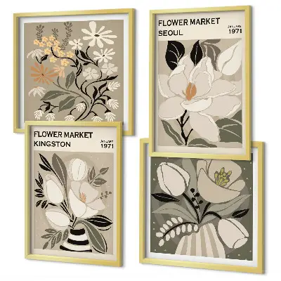 Set de cuadros modernos para salón con diseño de flores retro de Kingston Seúl