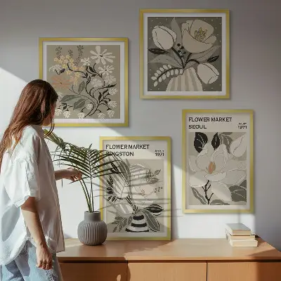 Set de cuadros modernos para salón con diseño de flores retro de Kingston Seúl