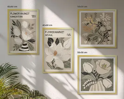 Set de cuadros modernos para salón con diseño de flores retro de Kingston Seúl