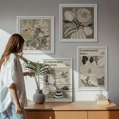 Set de cuadros modernos para salón con diseño de flores retro de Kingston Seúl