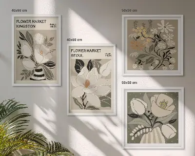 Set de cuadros modernos para salón con diseño de flores retro de Kingston Seúl