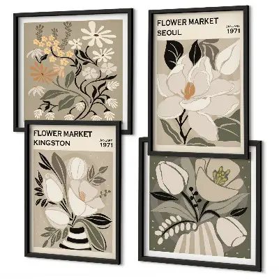 Set de cuadros modernos para salón con diseño de flores retro de Kingston Seúl