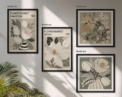 Set de cuadros modernos para salón con diseño de flores retro de Kingston Seúl