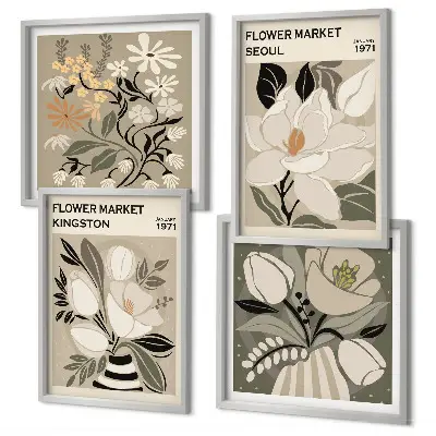 Set de cuadros modernos para salón con diseño de flores retro de Kingston Seúl