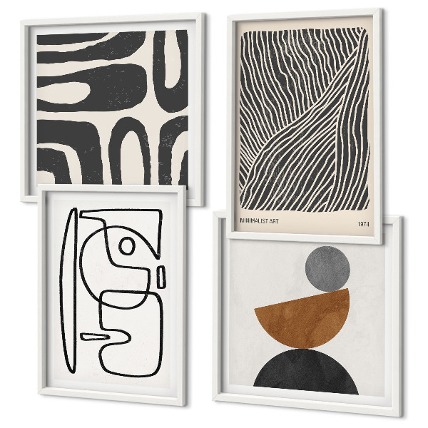 Set de 4 cuadros para salón Patrones abstractos con líneas