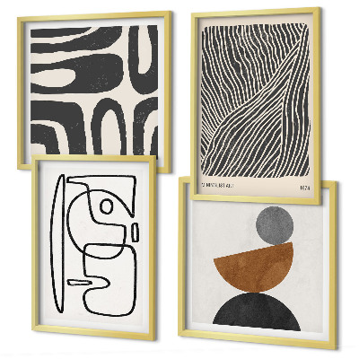 Set de 4 cuadros para salón Patrones abstractos con líneas