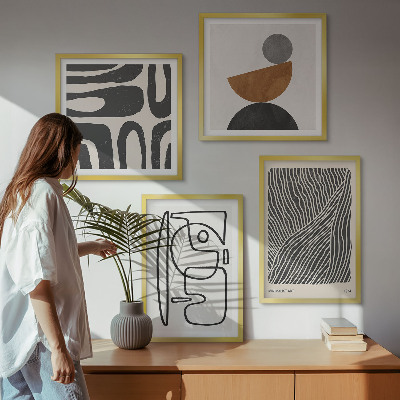 Set de 4 cuadros para salón Patrones abstractos con líneas