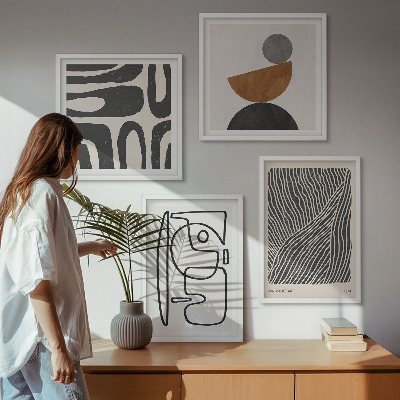 Set de 4 cuadros para salón Patrones abstractos con líneas