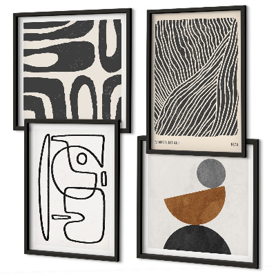 Set de 4 cuadros para salón Patrones abstractos con líneas