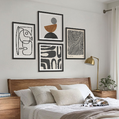 Set de 4 cuadros para salón Patrones abstractos con líneas