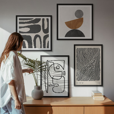 Set de 4 cuadros para salón Patrones abstractos con líneas