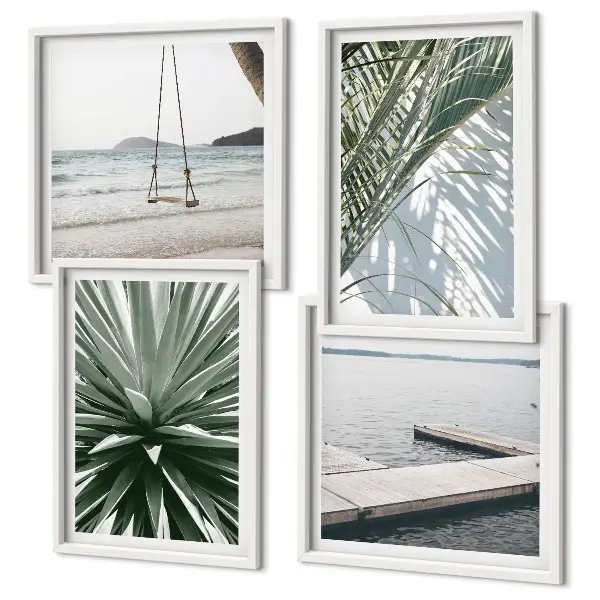 Set de cuadros modernos para salón diseño de puente colgante con hojas de palmera