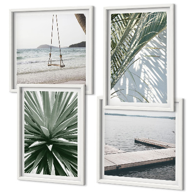 Set de cuadros modernos para salón Puente colgante de hojas de palmera