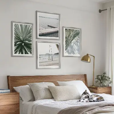 Set de cuadros modernos para salón diseño de puente colgante con hojas de palmera