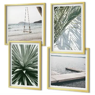 Set de cuadros modernos para salón diseño de puente colgante con hojas de palmera