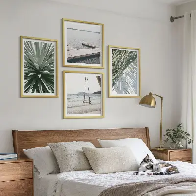 Set de cuadros modernos para salón diseño de puente colgante con hojas de palmera