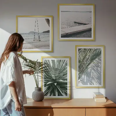 Set de cuadros modernos para salón diseño de puente colgante con hojas de palmera