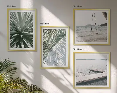 Set de cuadros modernos para salón diseño de puente colgante con hojas de palmera