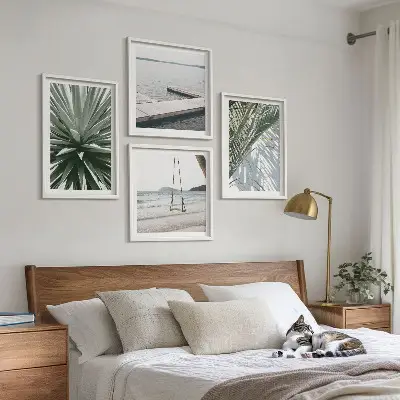 Set de cuadros modernos para salón diseño de puente colgante con hojas de palmera