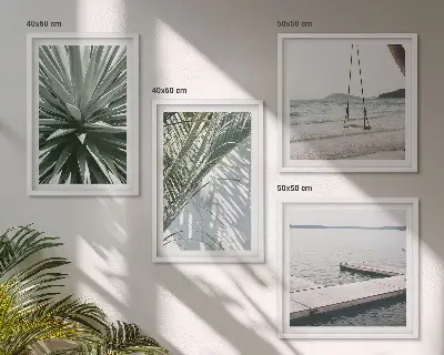 Set de cuadros modernos para salón diseño de puente colgante con hojas de palmera