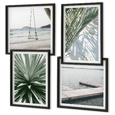 Set de cuadros modernos para salón diseño de puente colgante con hojas de palmera