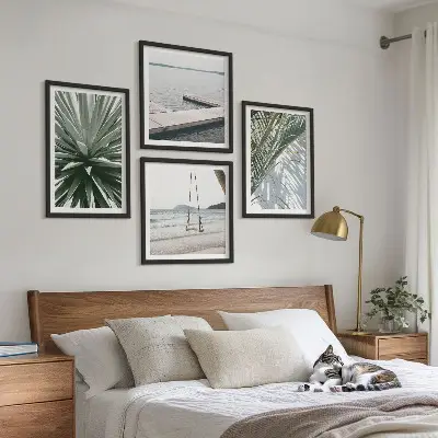 Set de cuadros modernos para salón diseño de puente colgante con hojas de palmera
