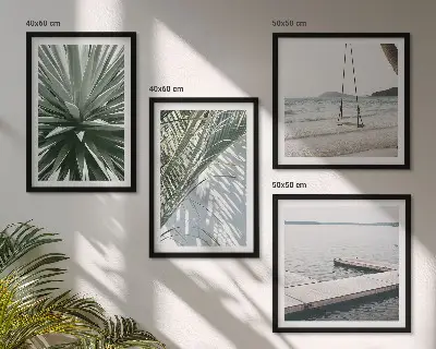 Set de cuadros modernos para salón diseño de puente colgante con hojas de palmera